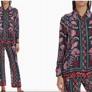 Farm Rio's Seashell shirt and Tapestry Teal Cargo Pants, NWT, size M